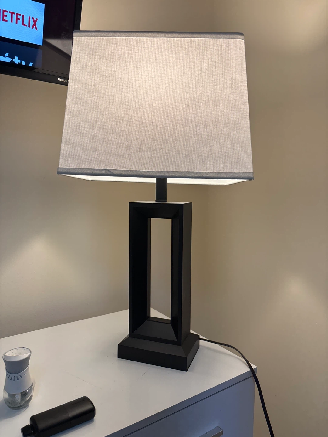 Black Metal Table Lamp with Fabric Shade