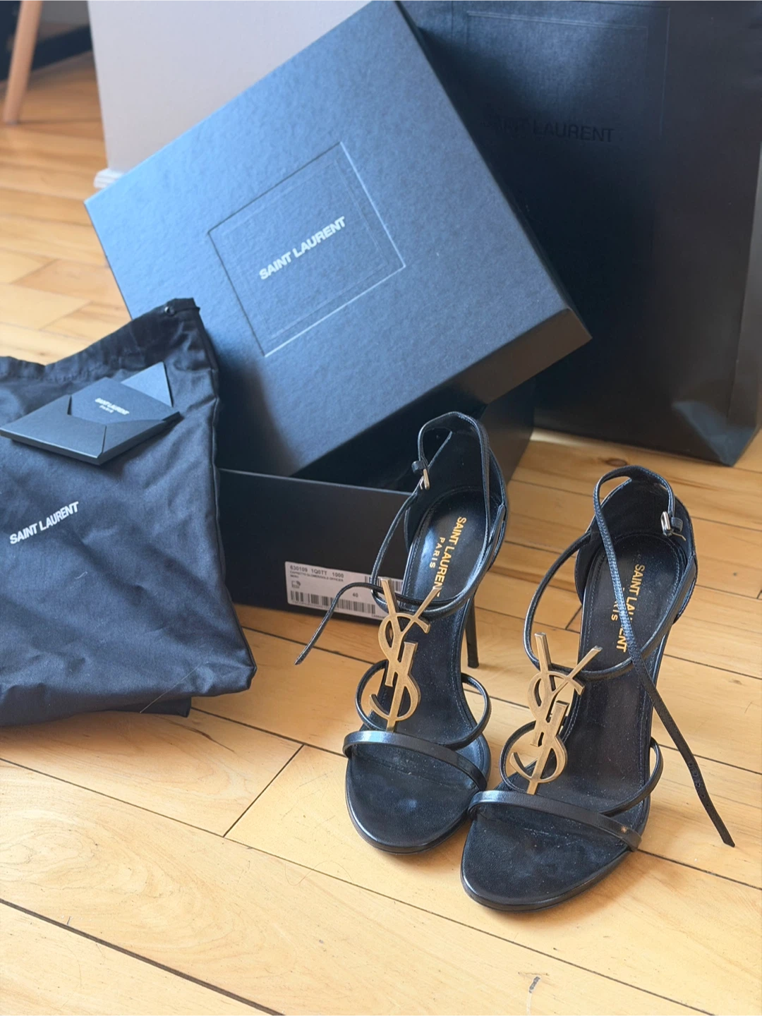 Saint Laurent Cassandra 100 YSL SA Sandals - Black - Size 40