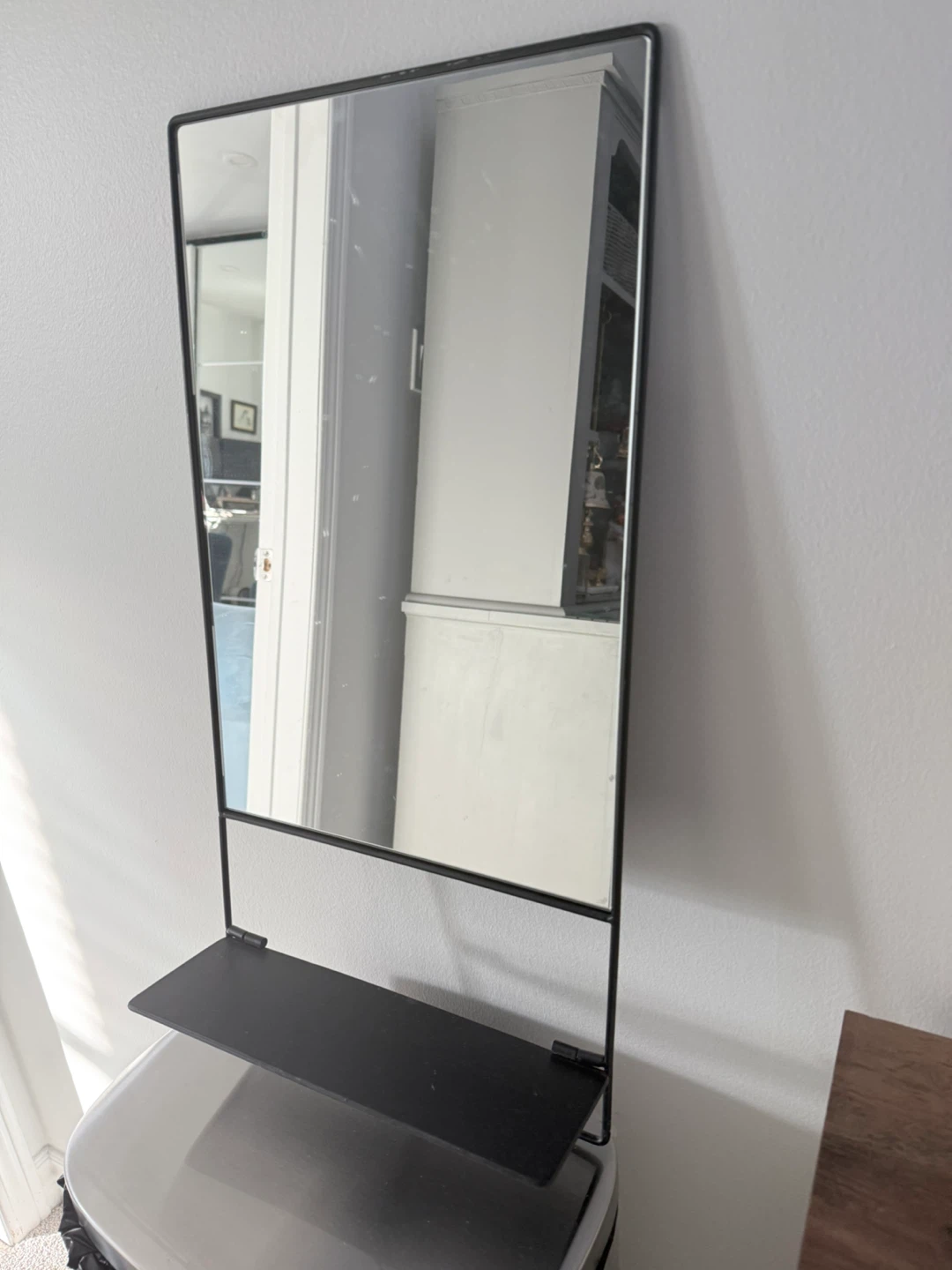 Black Metal Framed  Mirror with Shelf - photo 4