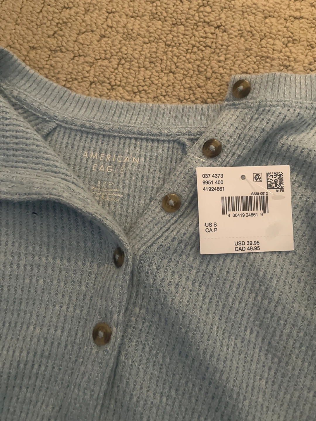 American Eagle Blue Waffle Knit Henley Shirt - photo 2