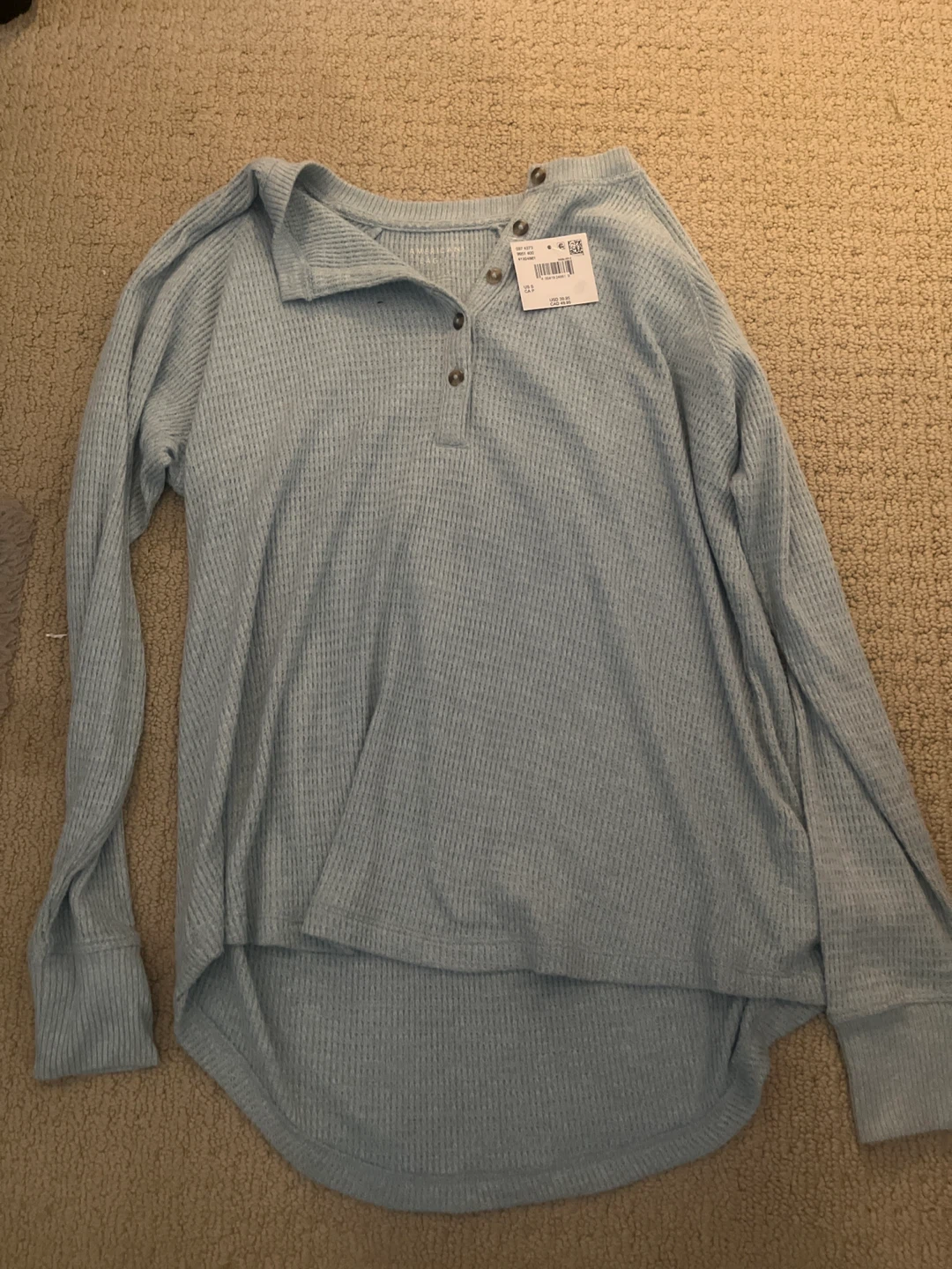 American Eagle Blue Waffle Knit Henley Shirt