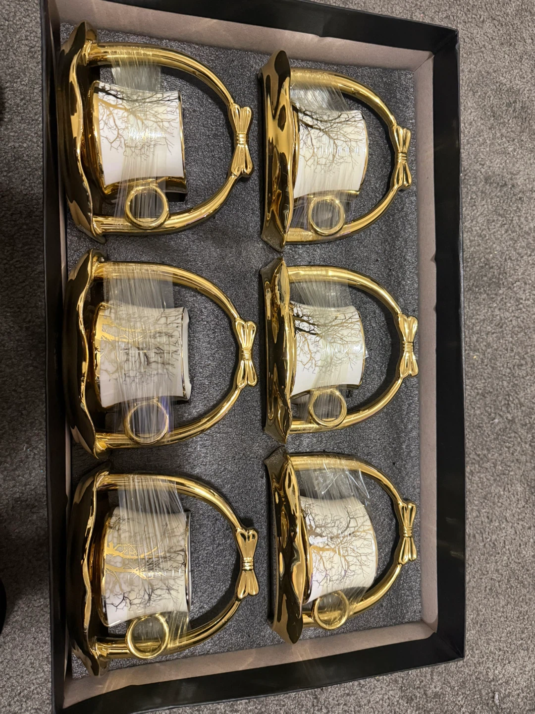 Set of 6 Gold Finish Espresso Cups and Saucers