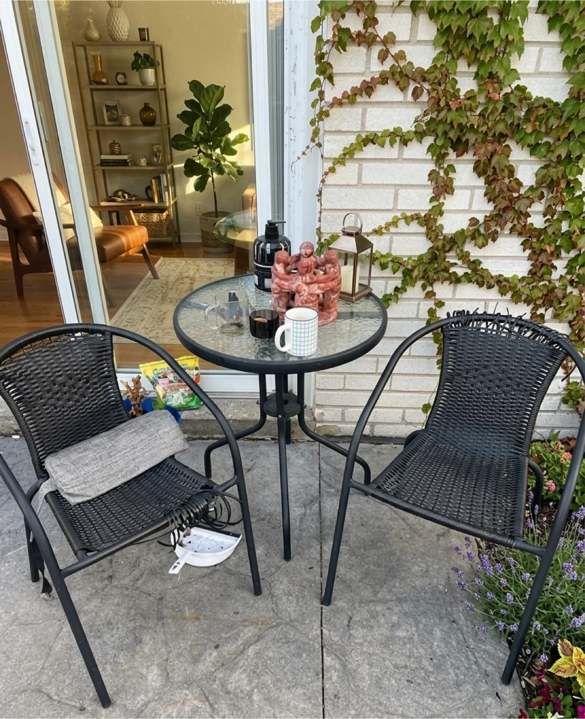 Wicker Patio Set with Glass Table