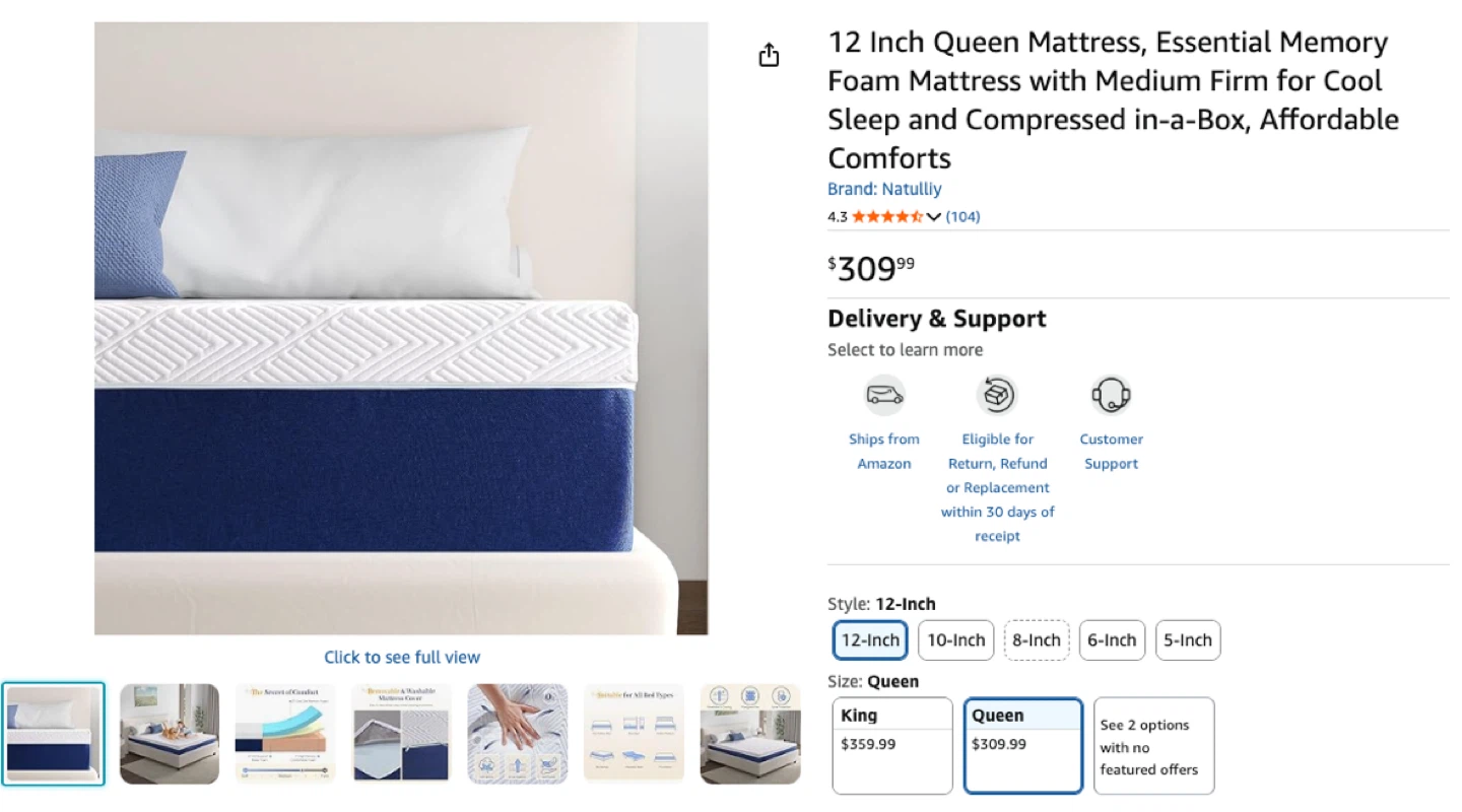 Queen Memory Foam Mattress and White Goose Down Duvet Set - photo 5