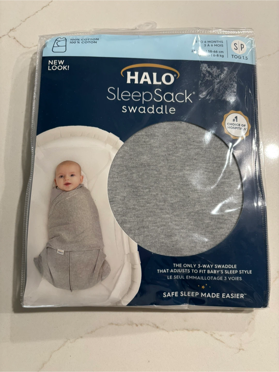 New HALO SleepSack Swaddle TOG 1.5 in package - Small, Grey