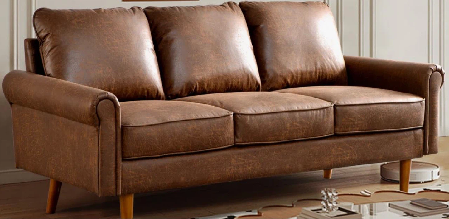 Brown Faux Leather 3-Seater Sofa - photo 2