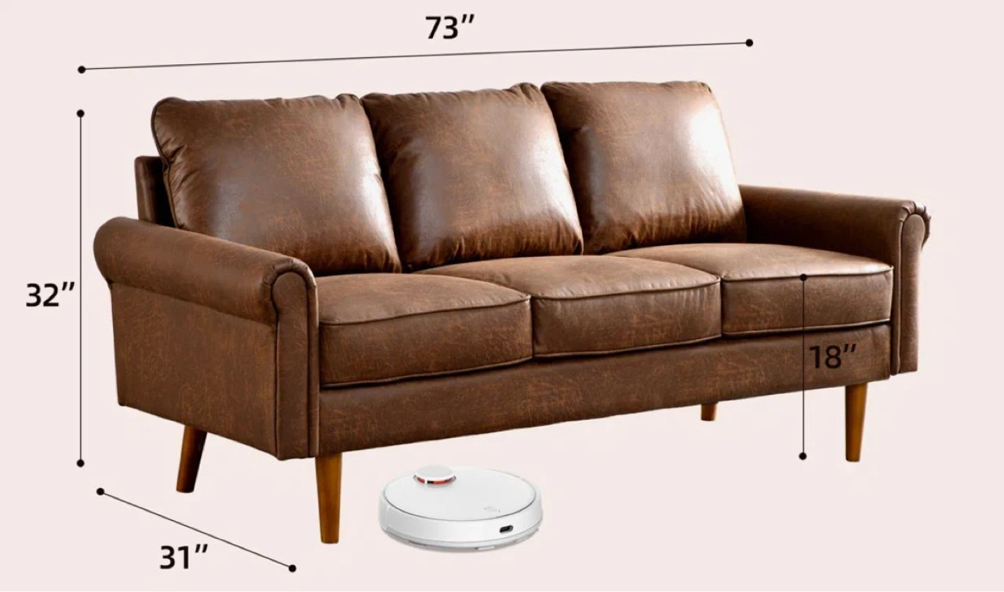 Brown Faux Leather 3-Seater Sofa