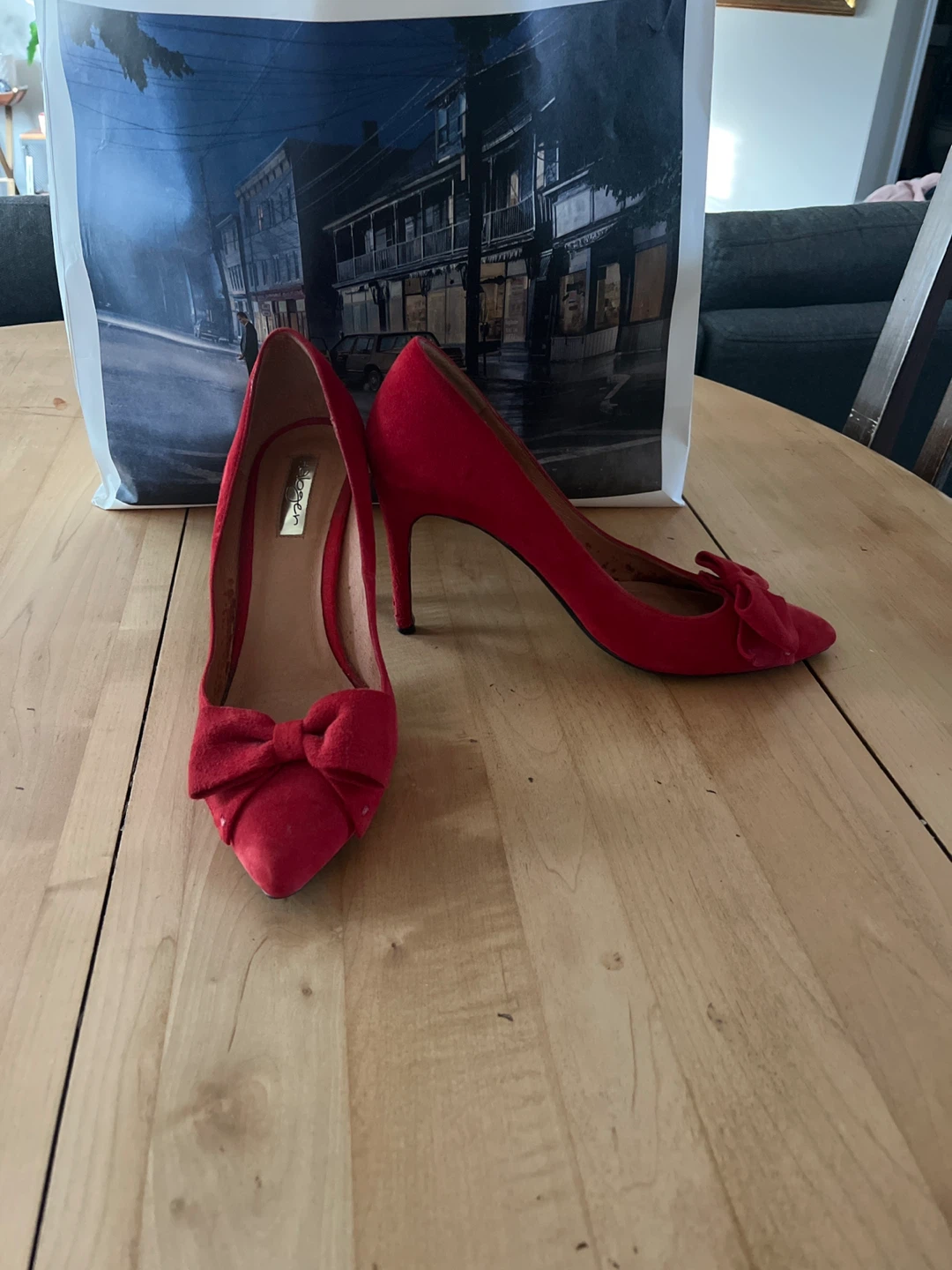 Red Suede Pumps with Bow - Size 9.5