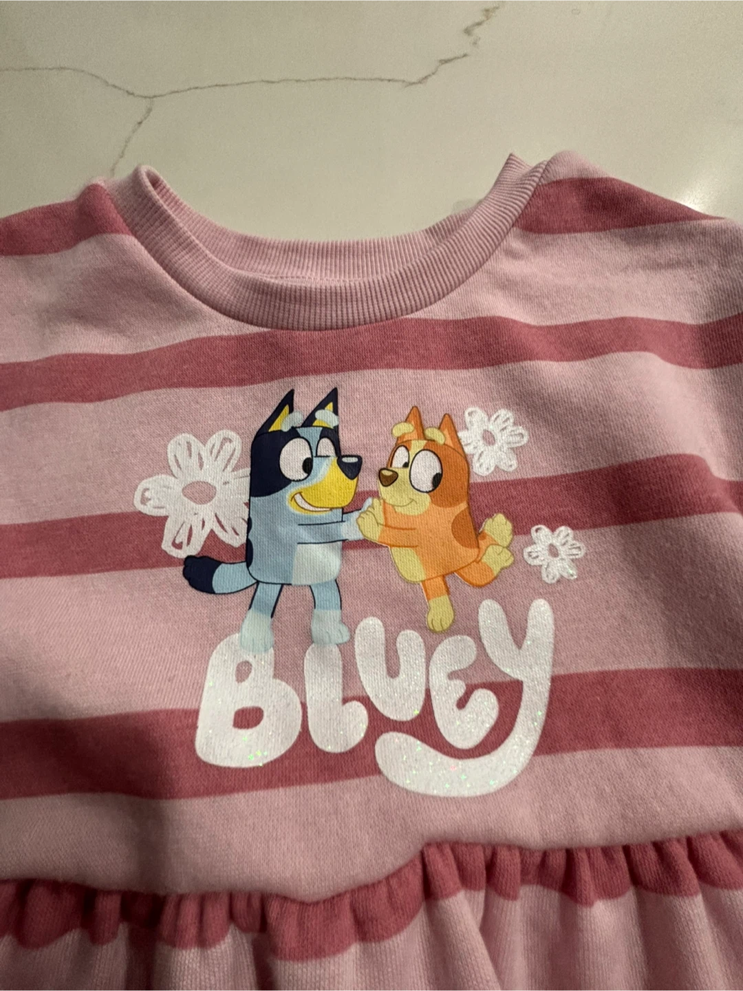 Bluey Pink Striped Fleece Lined Dress Excellent Condition - 3T - photo 2