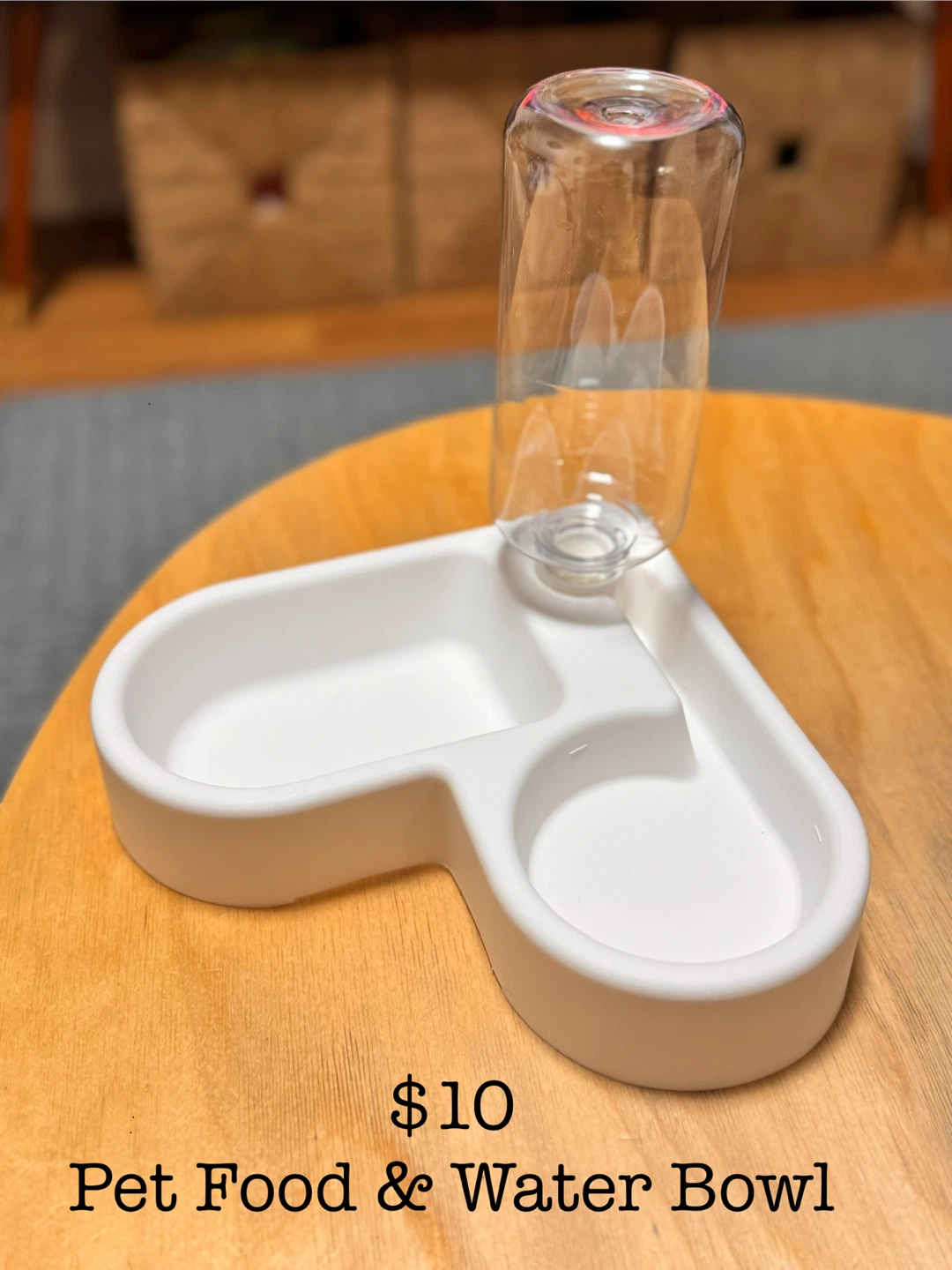 Portable White Pet Food & Water Bowl with Water Dispenser