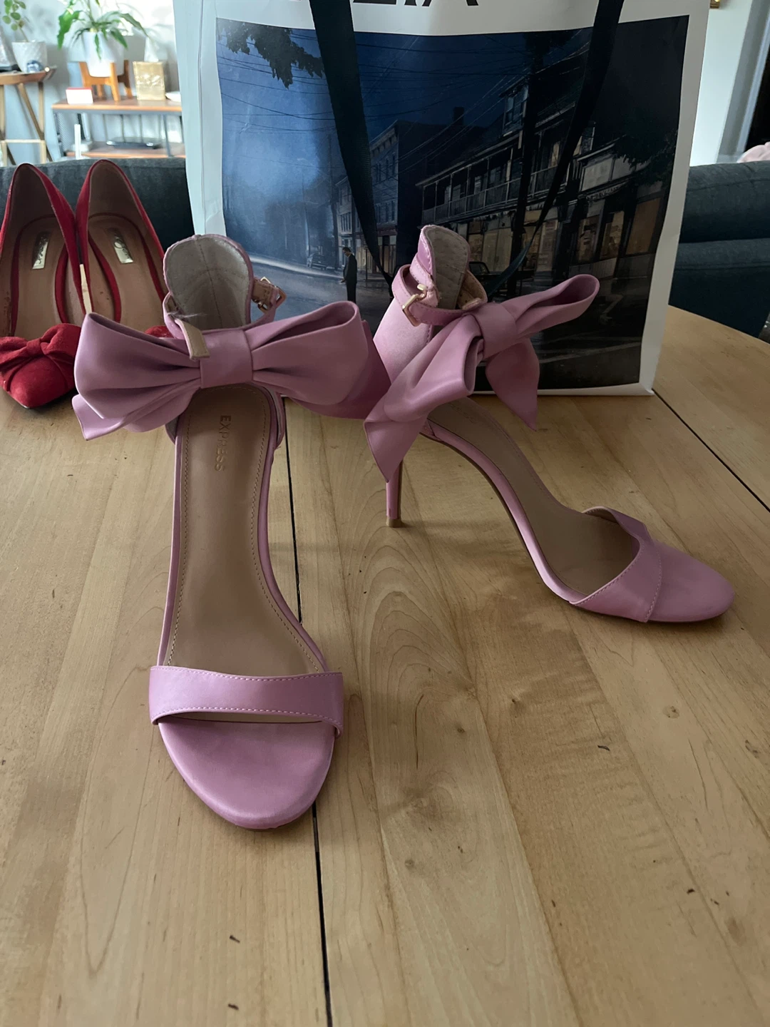 Express Pink Satin Bow Heels size 10