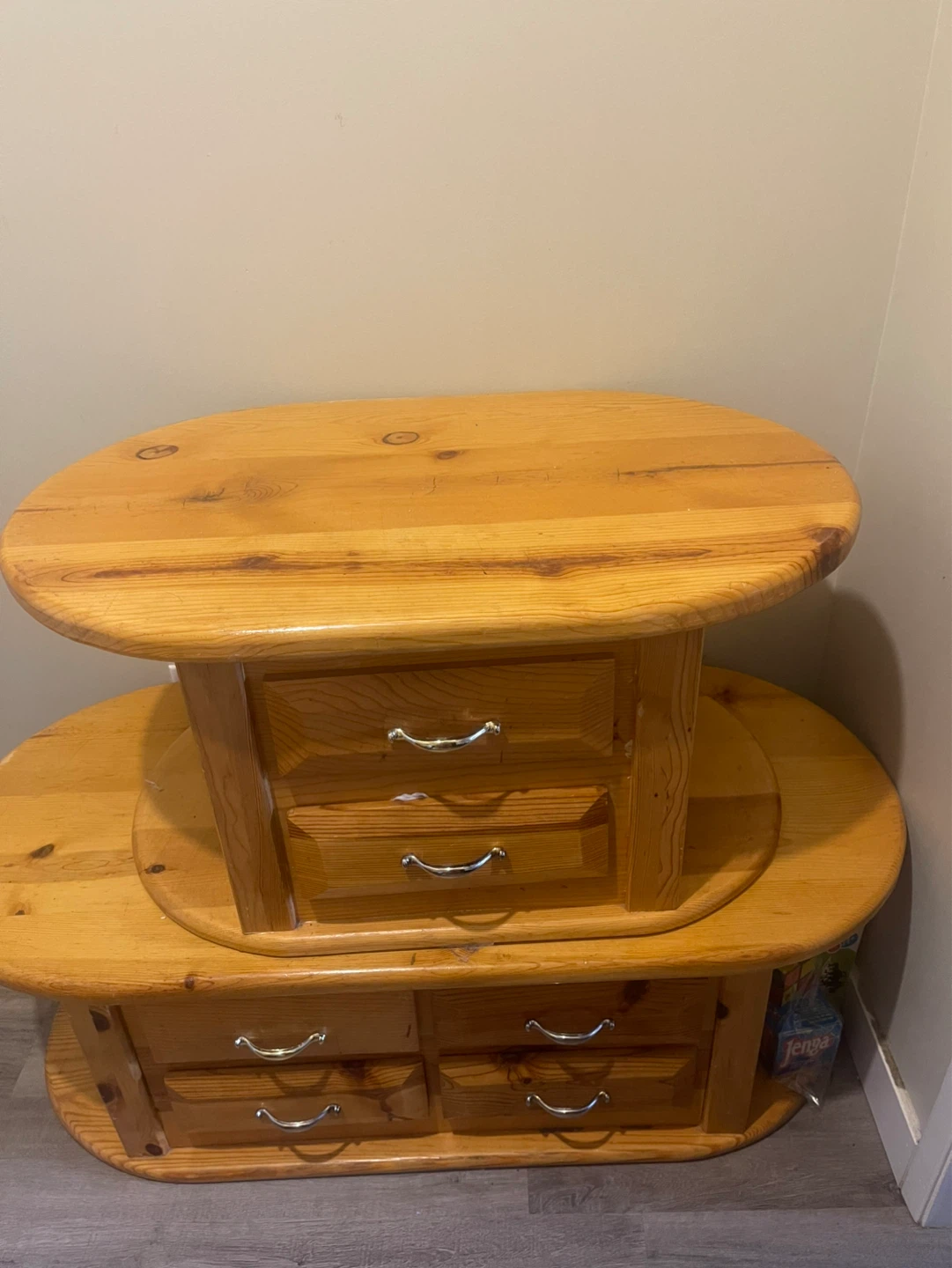 Wooden Oval Coffee Table with Drawers