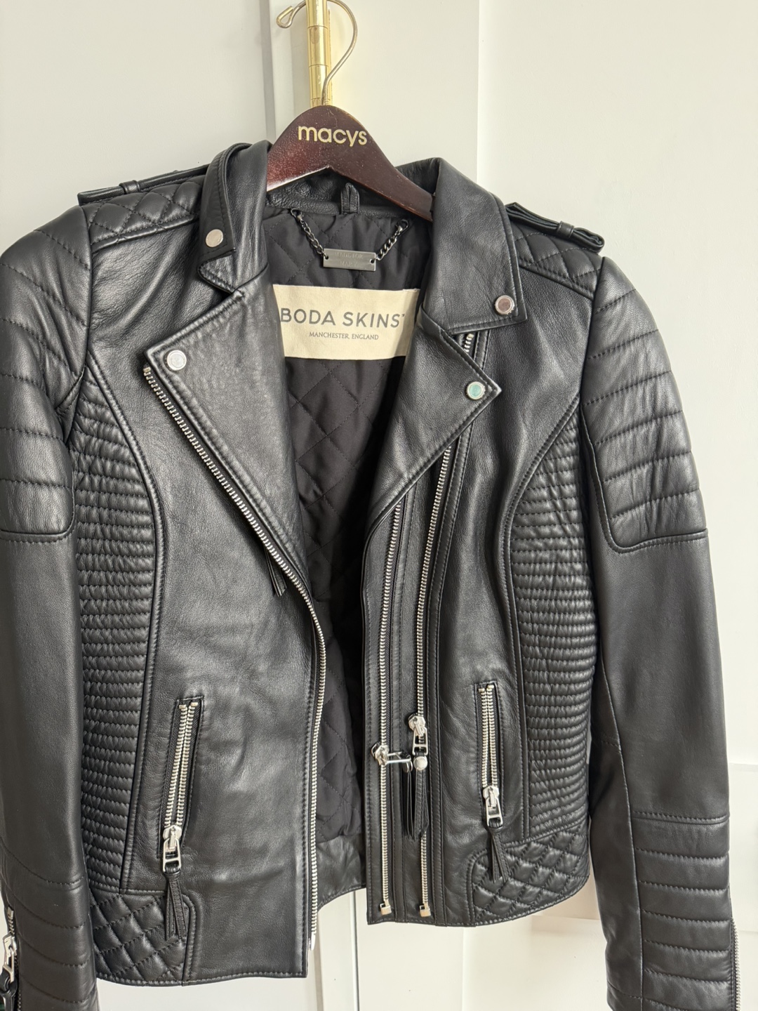 Boda Skins Black Leather Quilted Biker Jacket