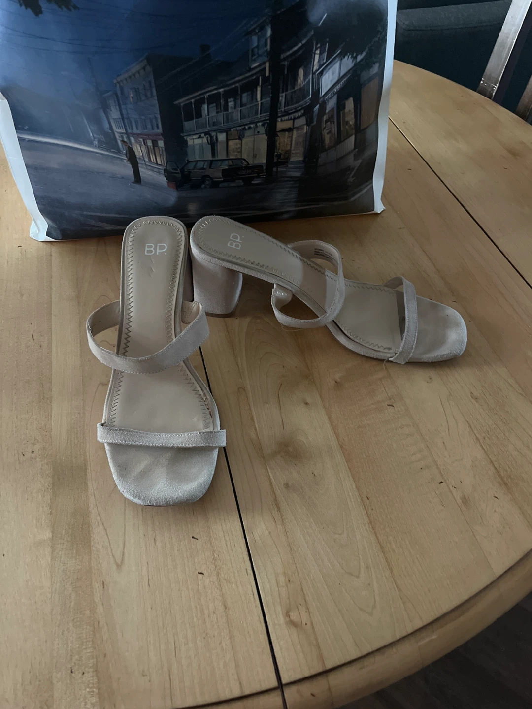 BP. Women's Tan Suede Block Heel Mules Sandals