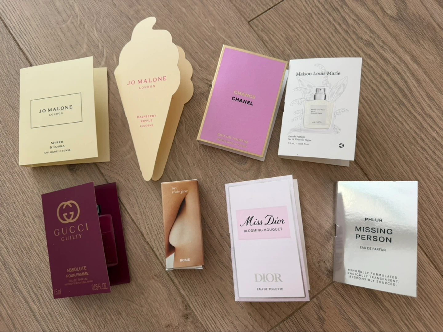 Perfume samples (Jo Malone, Chanel, Dior, Gucci, Phlur etc)