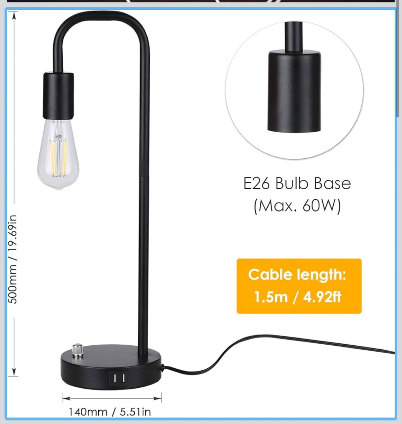 Black Modern Desk Lamp with USB Ports - photo 2