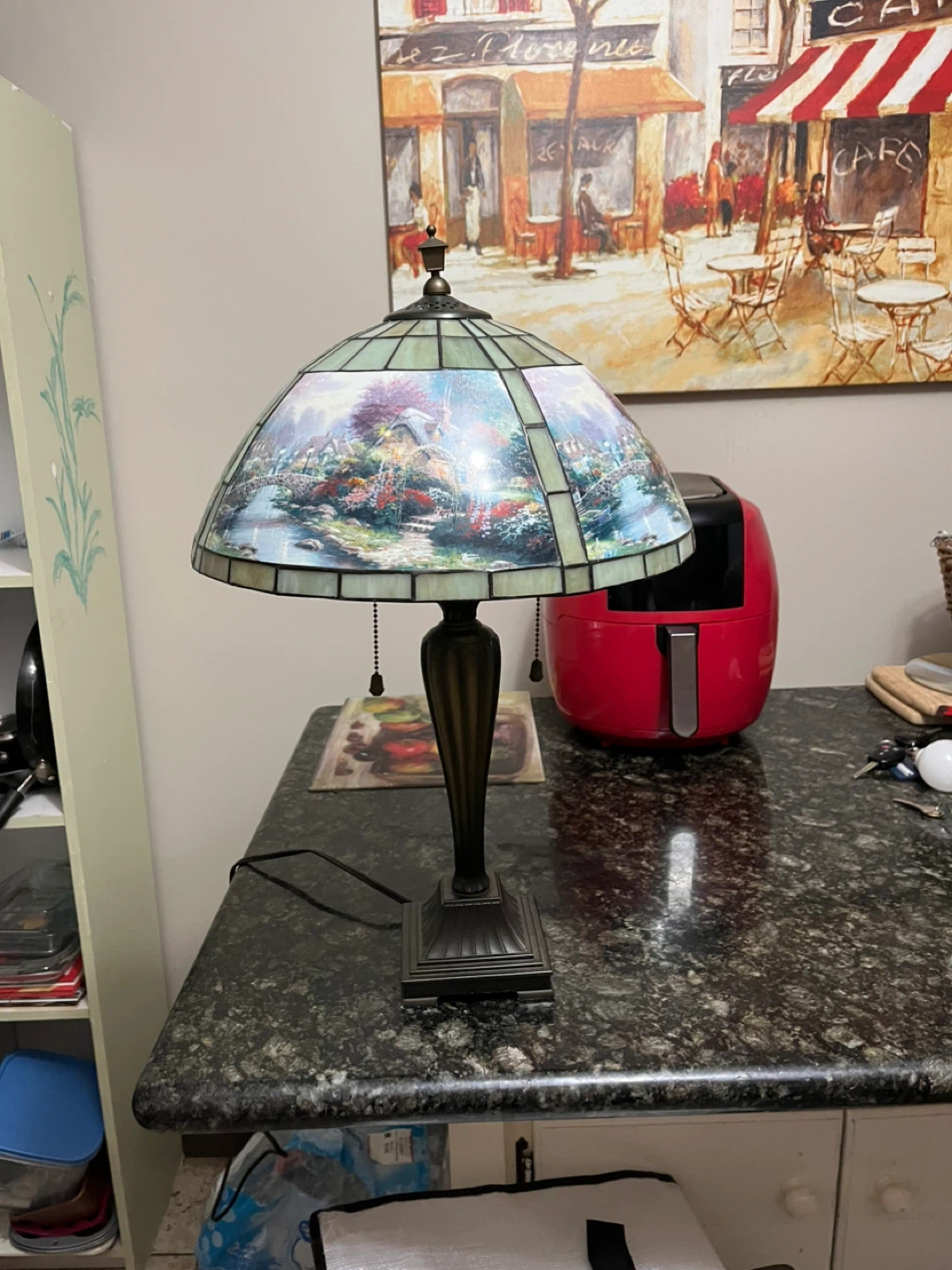 Stained Glass Table Lamp with Village Scene - photo 4