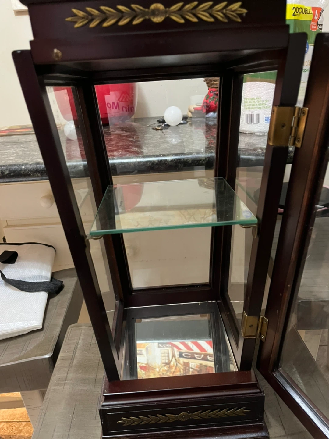 Wooden Curio Display Cabinet with Glass Shelves - photo 2