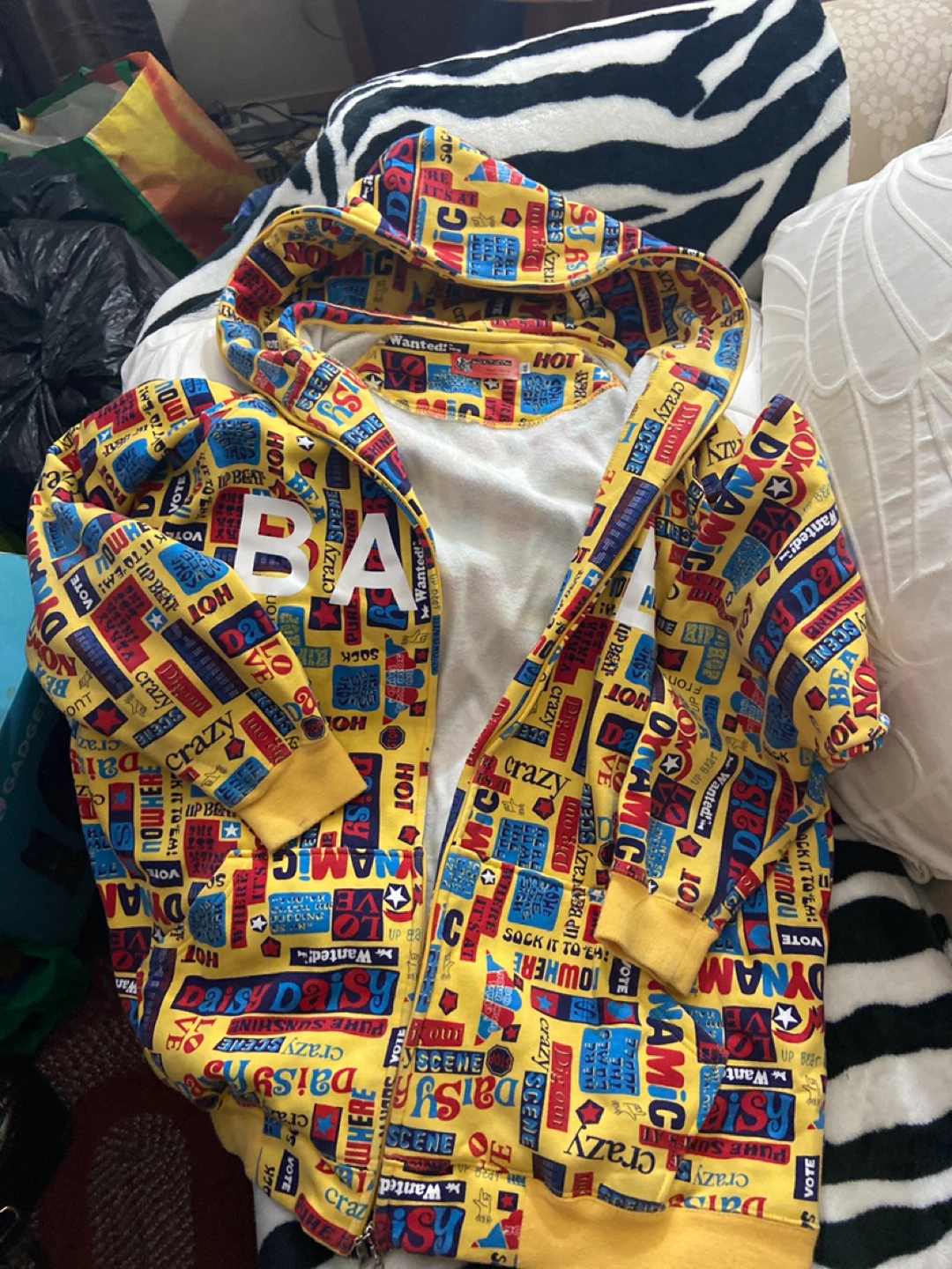 BAPE A Bathing Ape Full Zip Hoodie Yellow Print 4XL