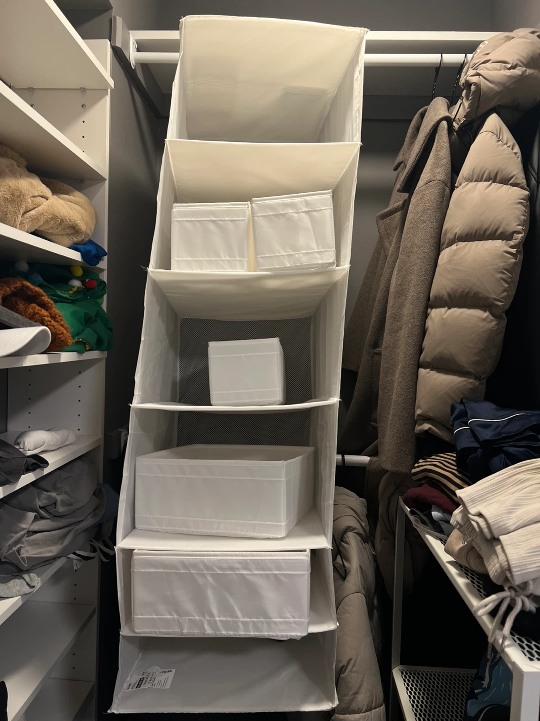 White Hanging Closet Organizer with 5 Shelves