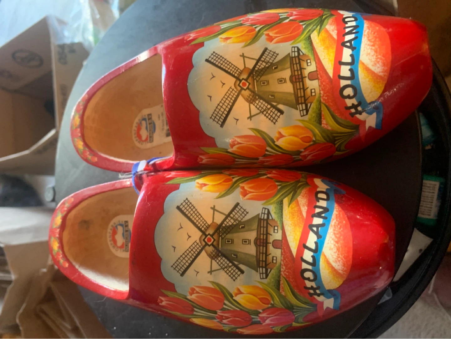Red Wooden Clogs Holland Tulips Windmill Size 18 cm