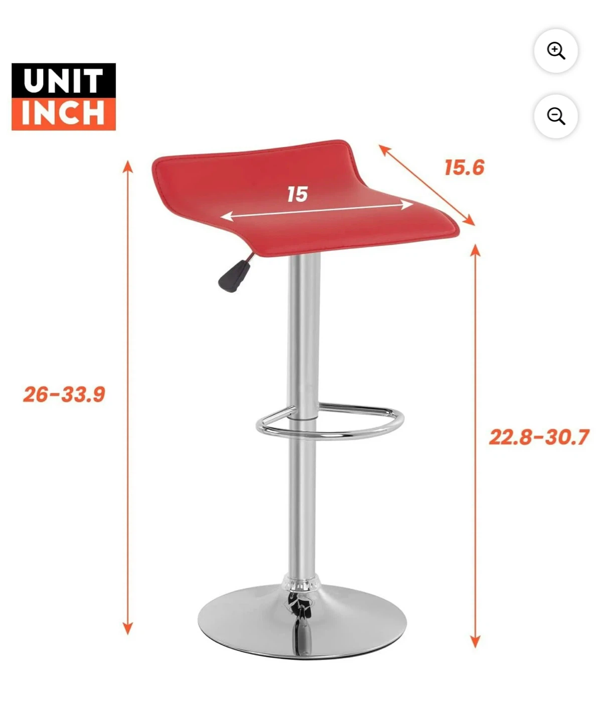 Red Adjustable Height Bar Stool - Metal Frame - photo 3