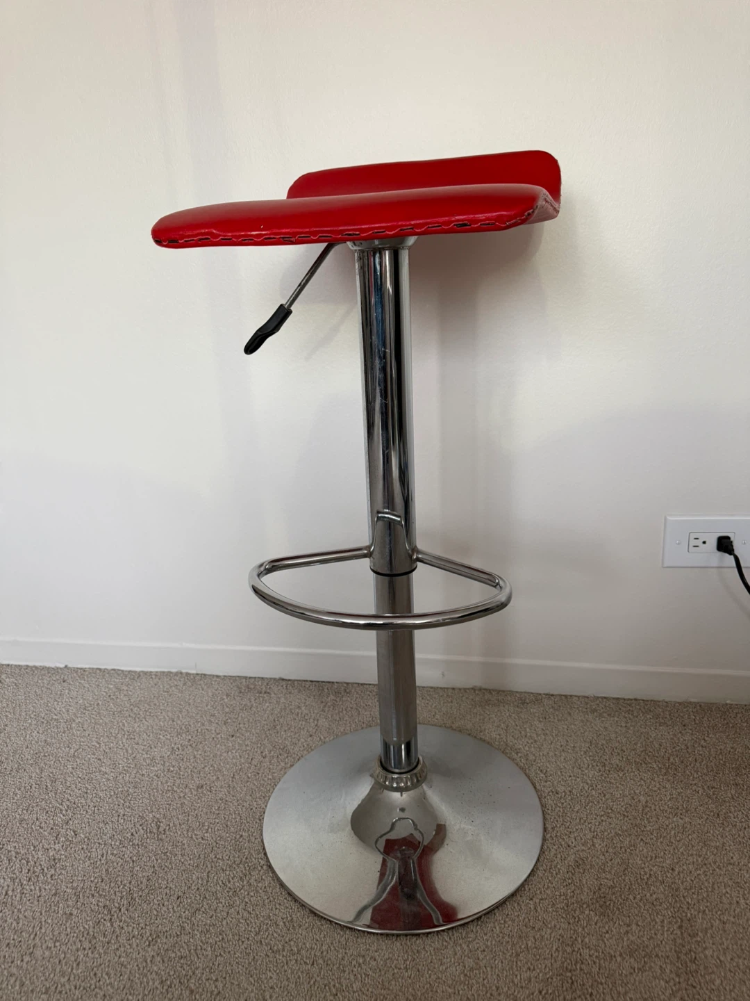 Red Adjustable Height Bar Stool - Metal Frame