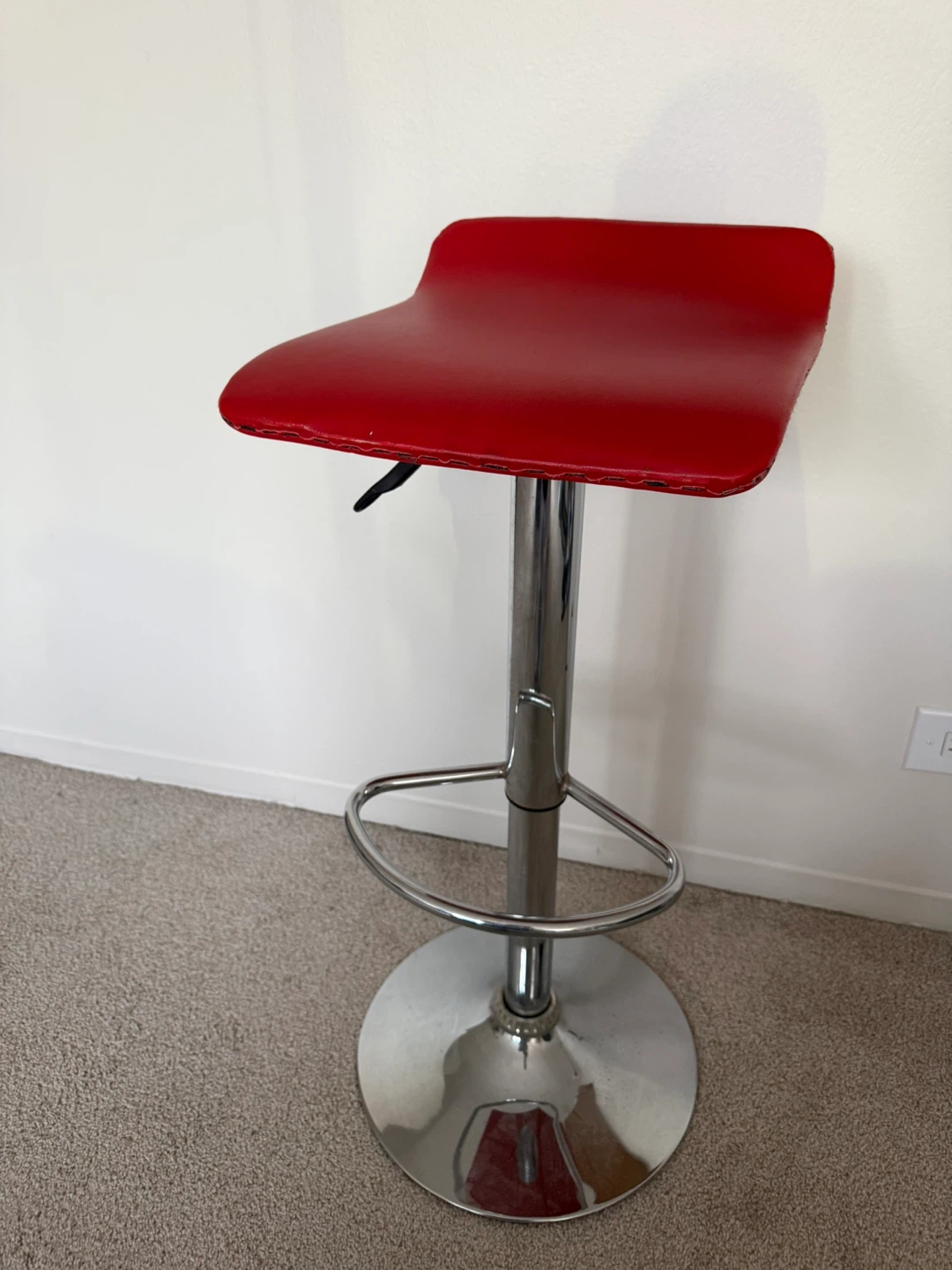 Red Adjustable Height Bar Stool - Metal Frame - photo 2