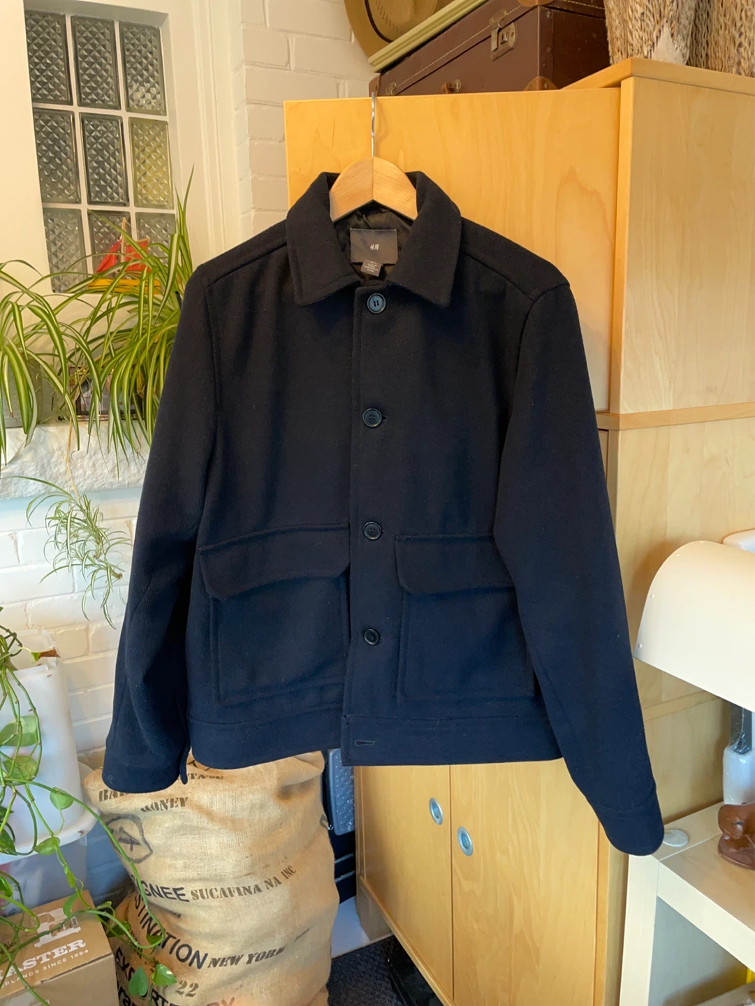 H&M Wool Blend Navy Twill Bomber Jacket - photo 5