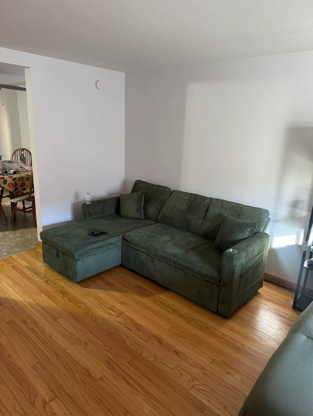 Green Corduroy Sectional Sofa with Storage Chaise