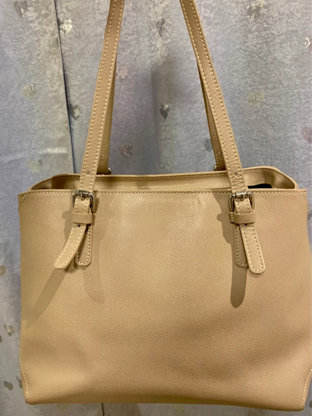Light Tan Genuine Leather Tote Handbag