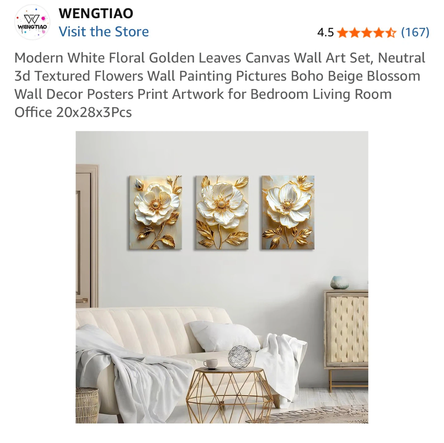 Wengtiao 3D Textured Floral Wall Art Set - photo 4