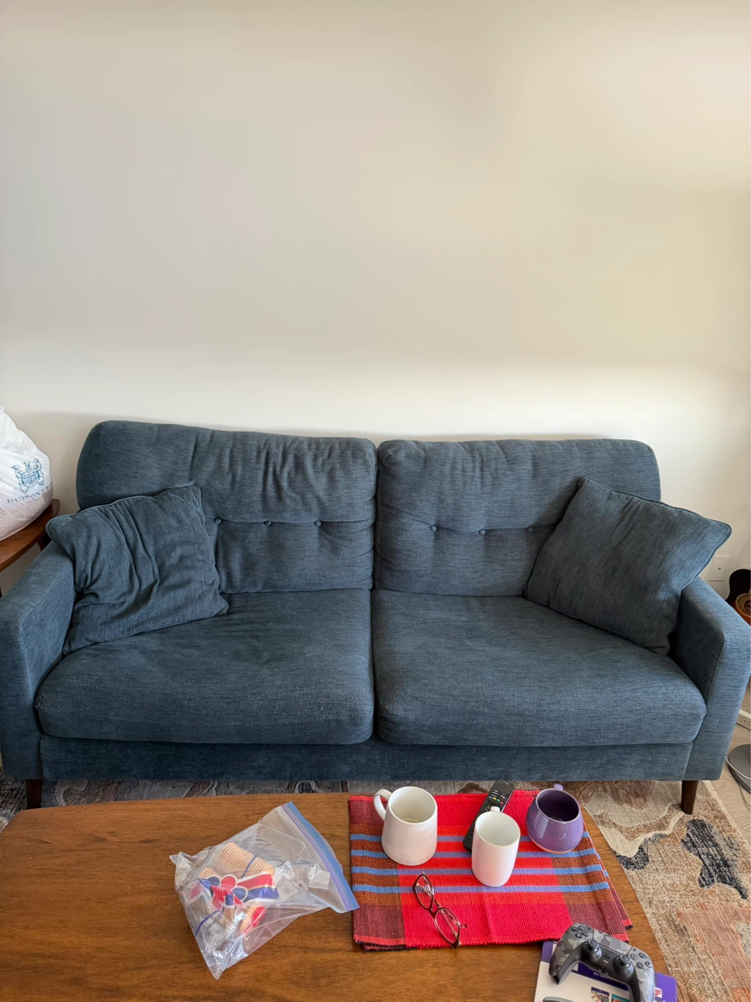 Blue Fabric Loveseat Sofa