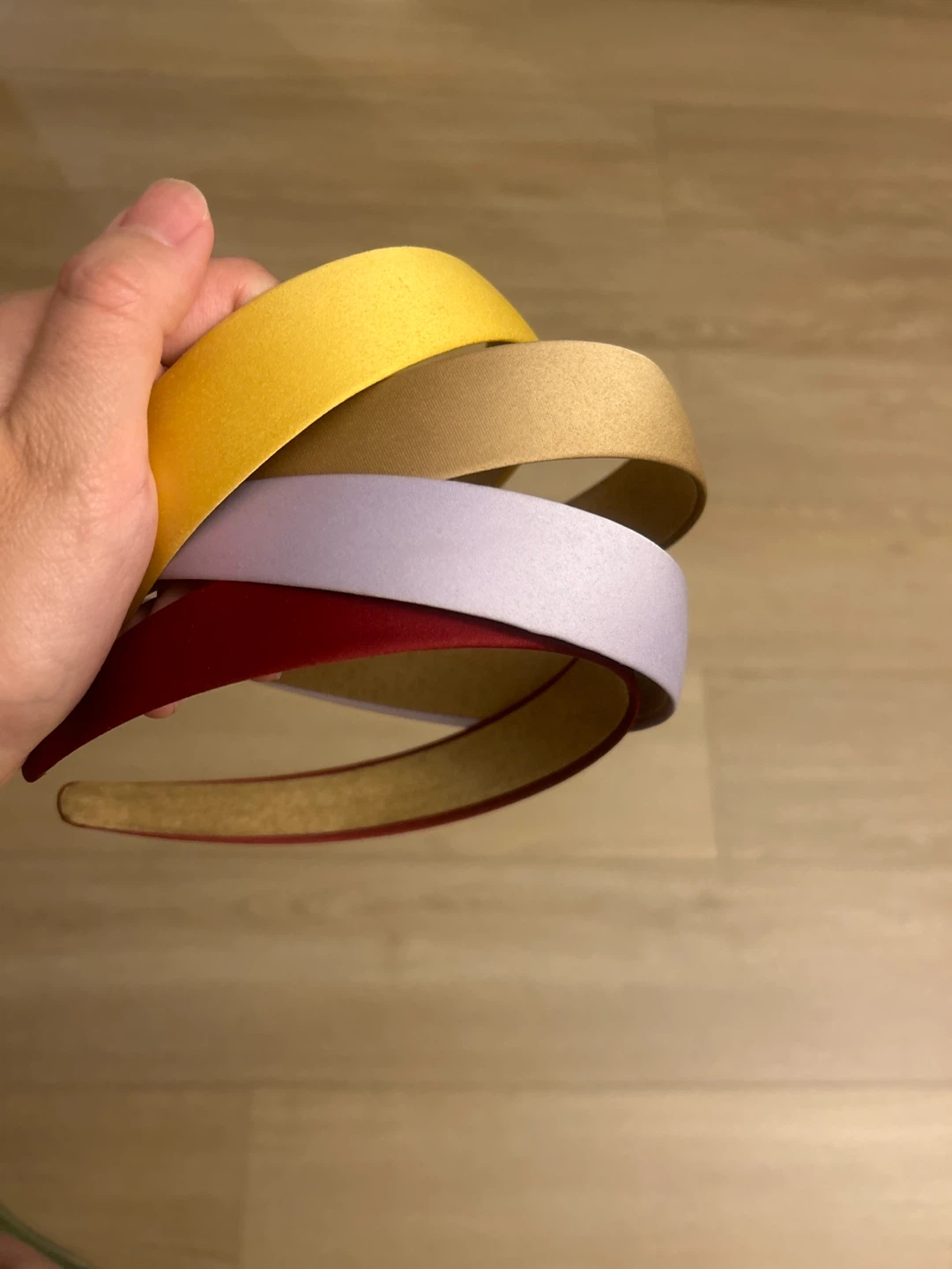 Set of 4 Satin Headbands - Yellow, Gold, Lavender, Red