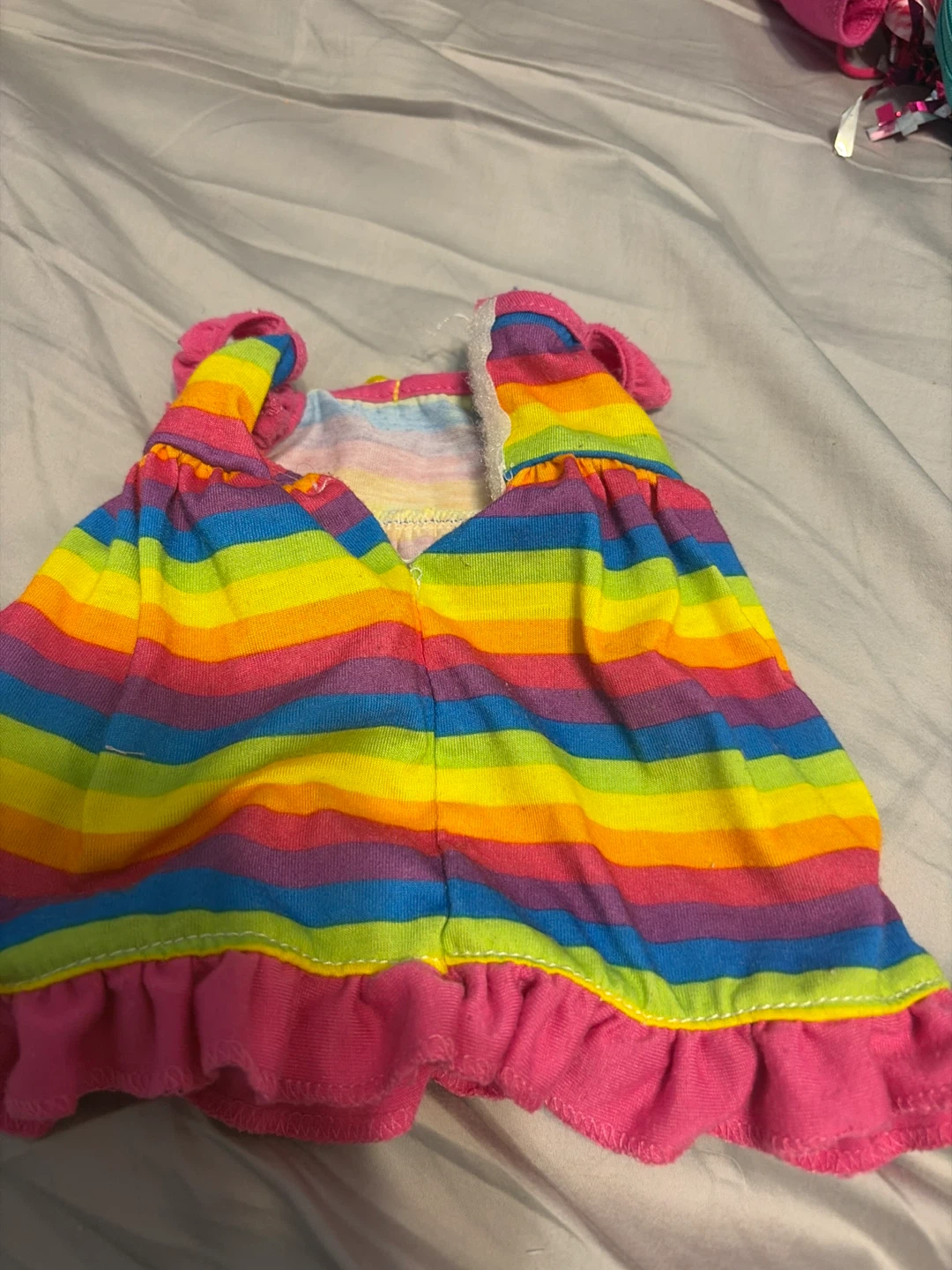 Rainbow Striped Doll Dress with Pink Ruffle - photo 2