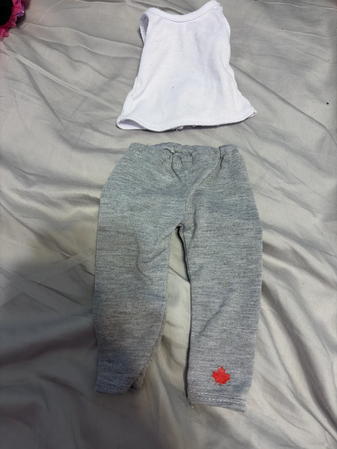 Doll Clothes Set - White Top and Grey Pants