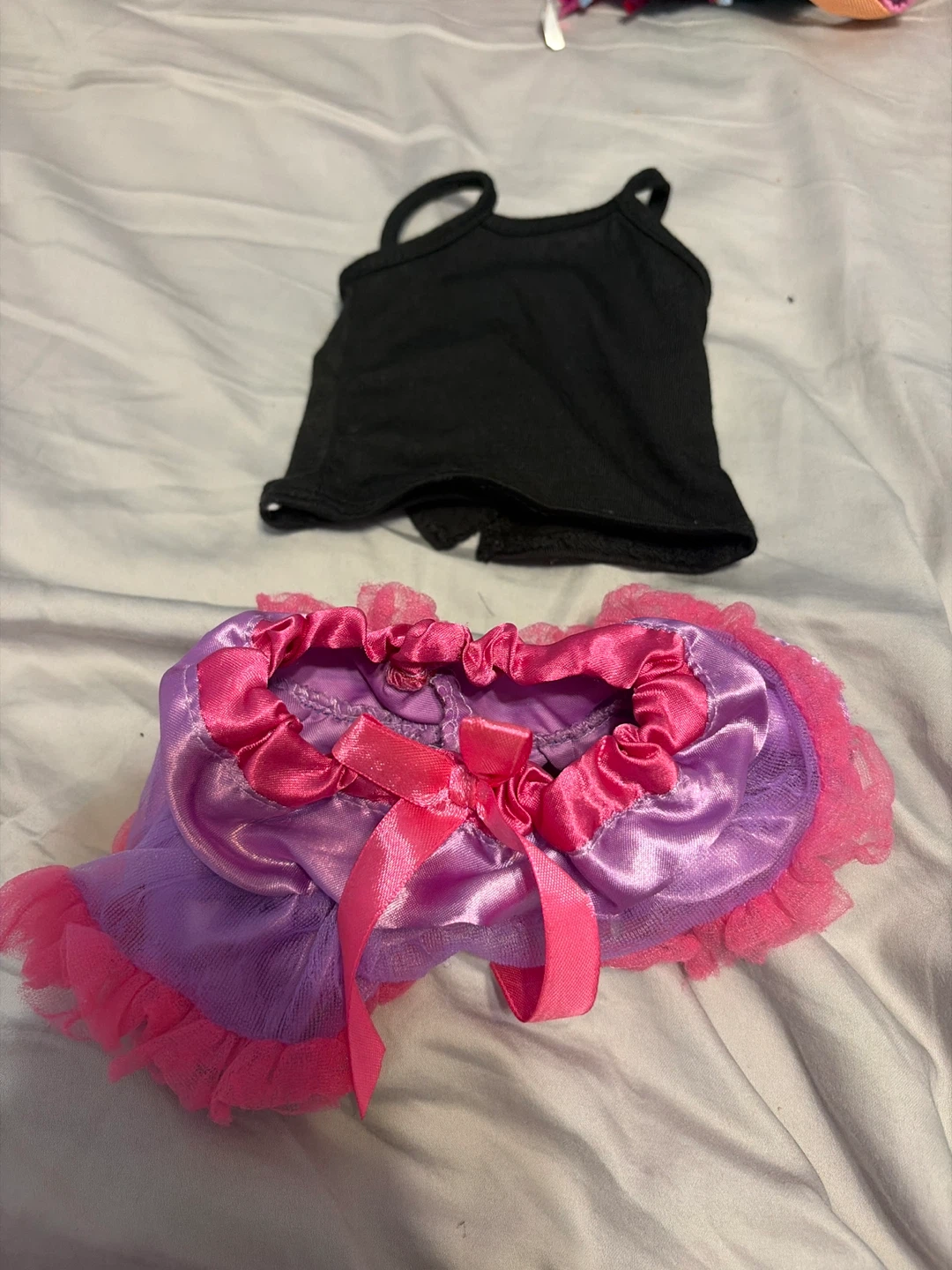 Doll Clothes Outfit - Black Tank Top and Purple/Pink Skirt
