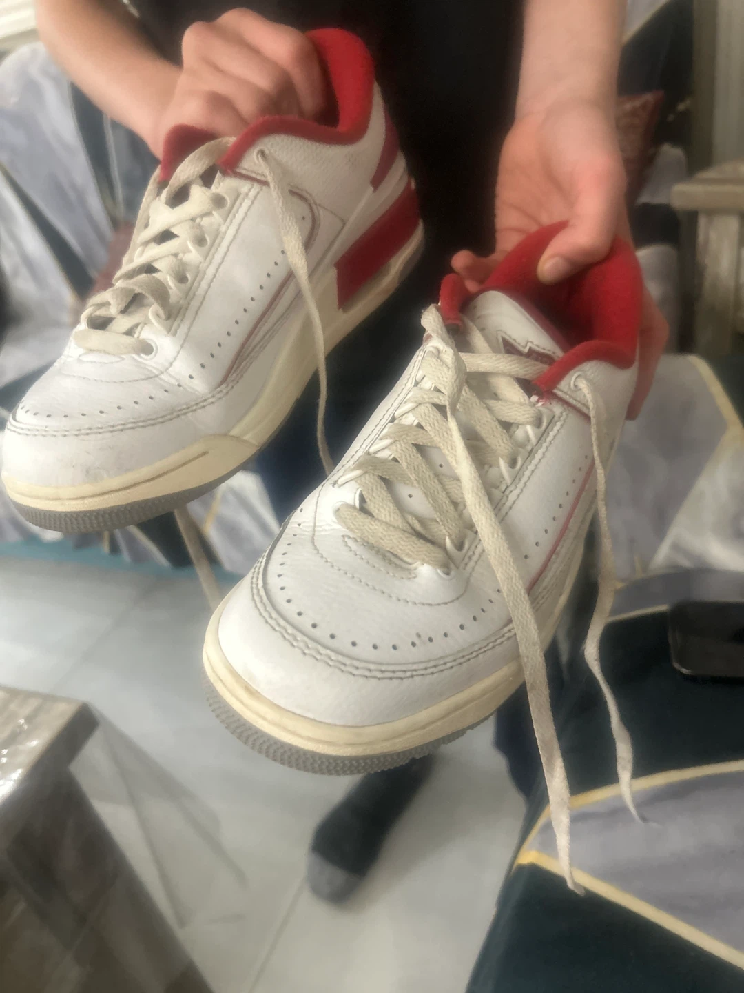 White and Red Leather Sneakers