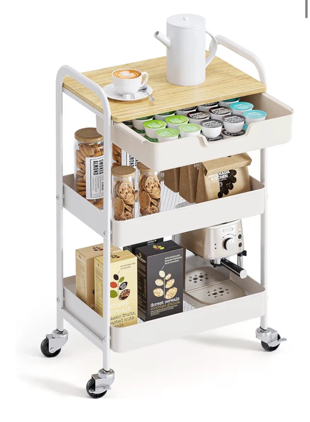TOOLF 3-Tier Utility Rolling Cart with Drawer - photo 5