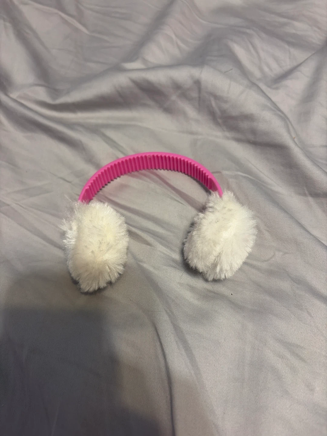 White Faux Fur Earmuffs with Pink Headband