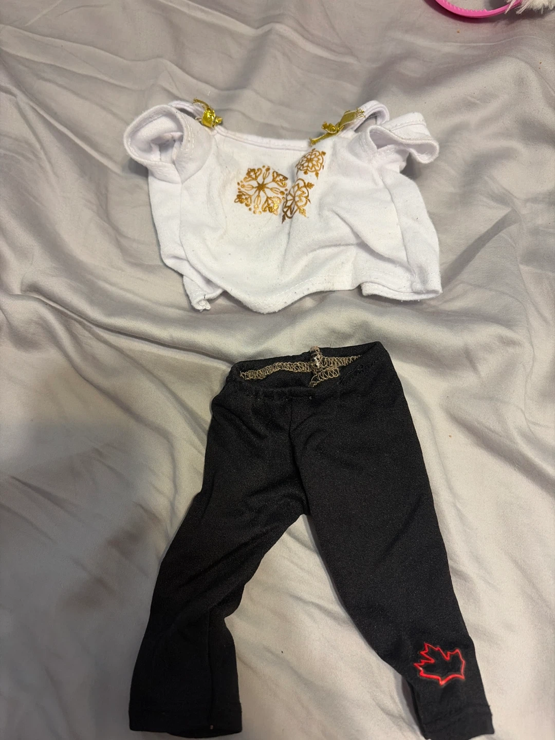 Doll Clothes - White Top with Gold Design & Black Pants