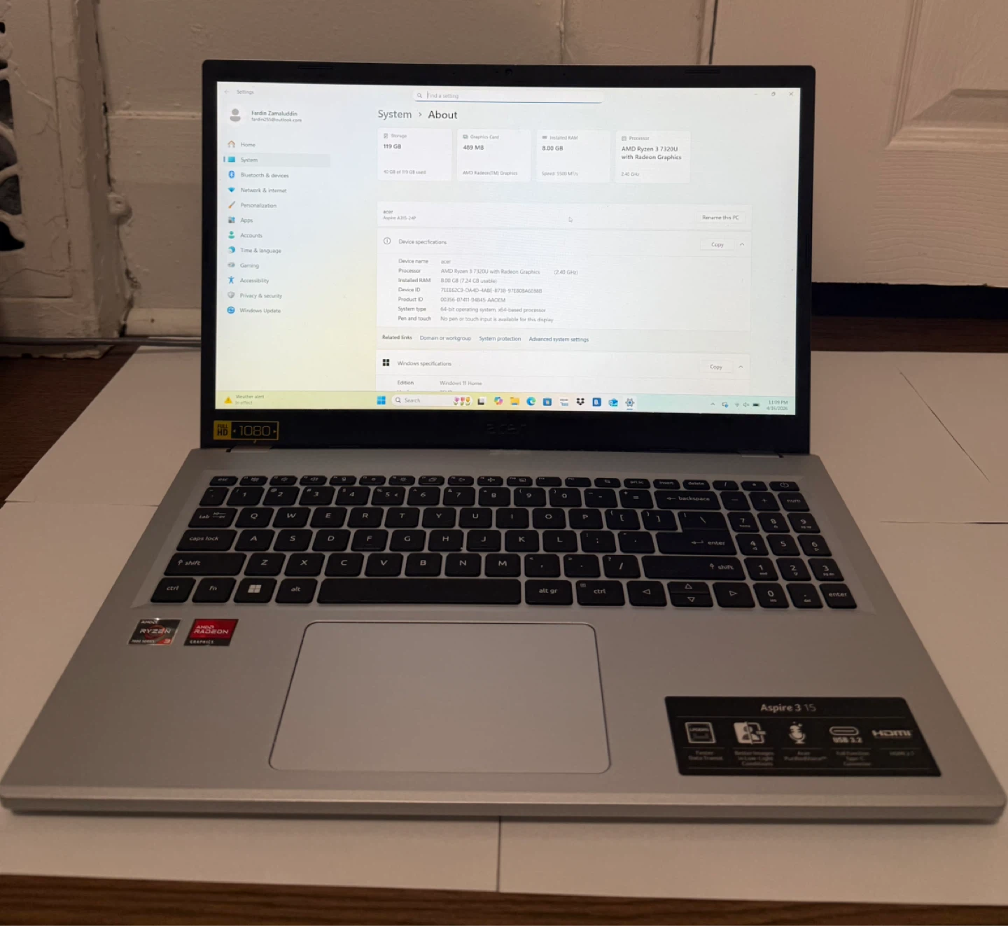 Acer Aspire 3 15 Laptop Ryzen 3 7320U 8 GB 128 SSD FIRM PRICE