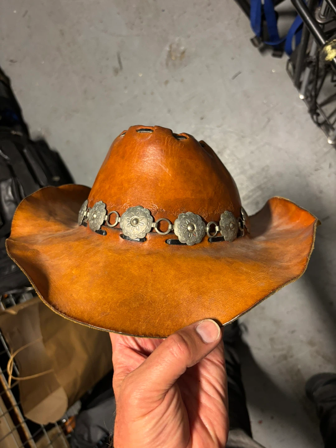 Brown Leather Cowboy Hat with Silver Embellishments - photo 3