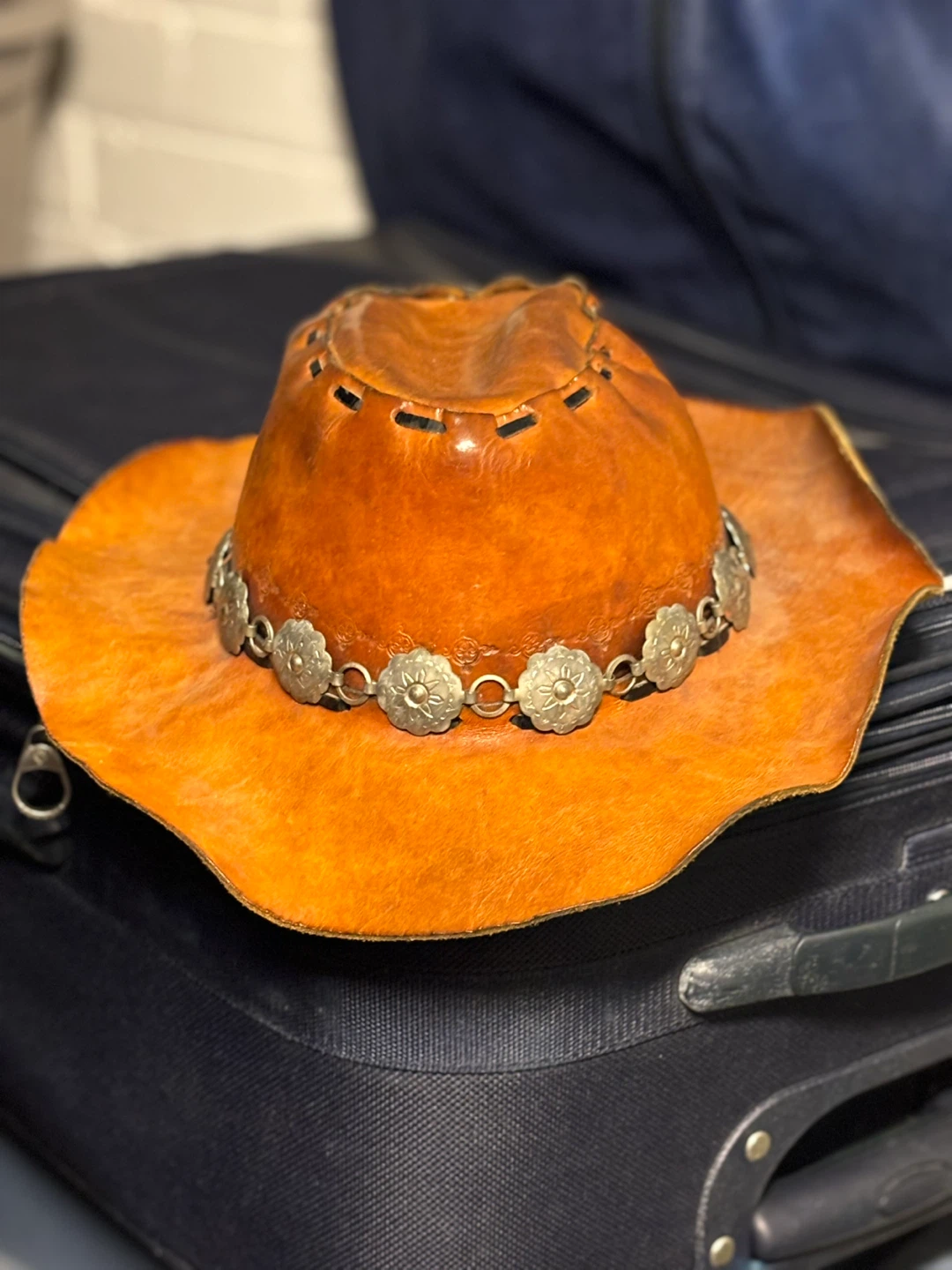 Brown Leather Cowboy Hat with Silver Embellishments - photo 5