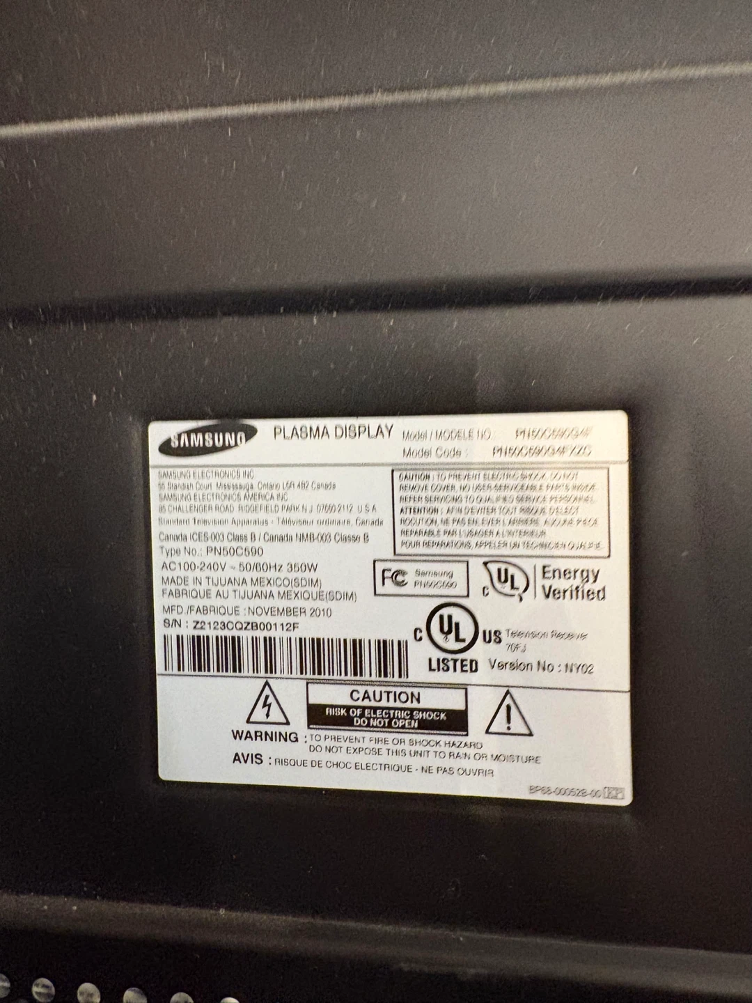 Samsung 50” Plasma TV     PN50C6500 - photo 3