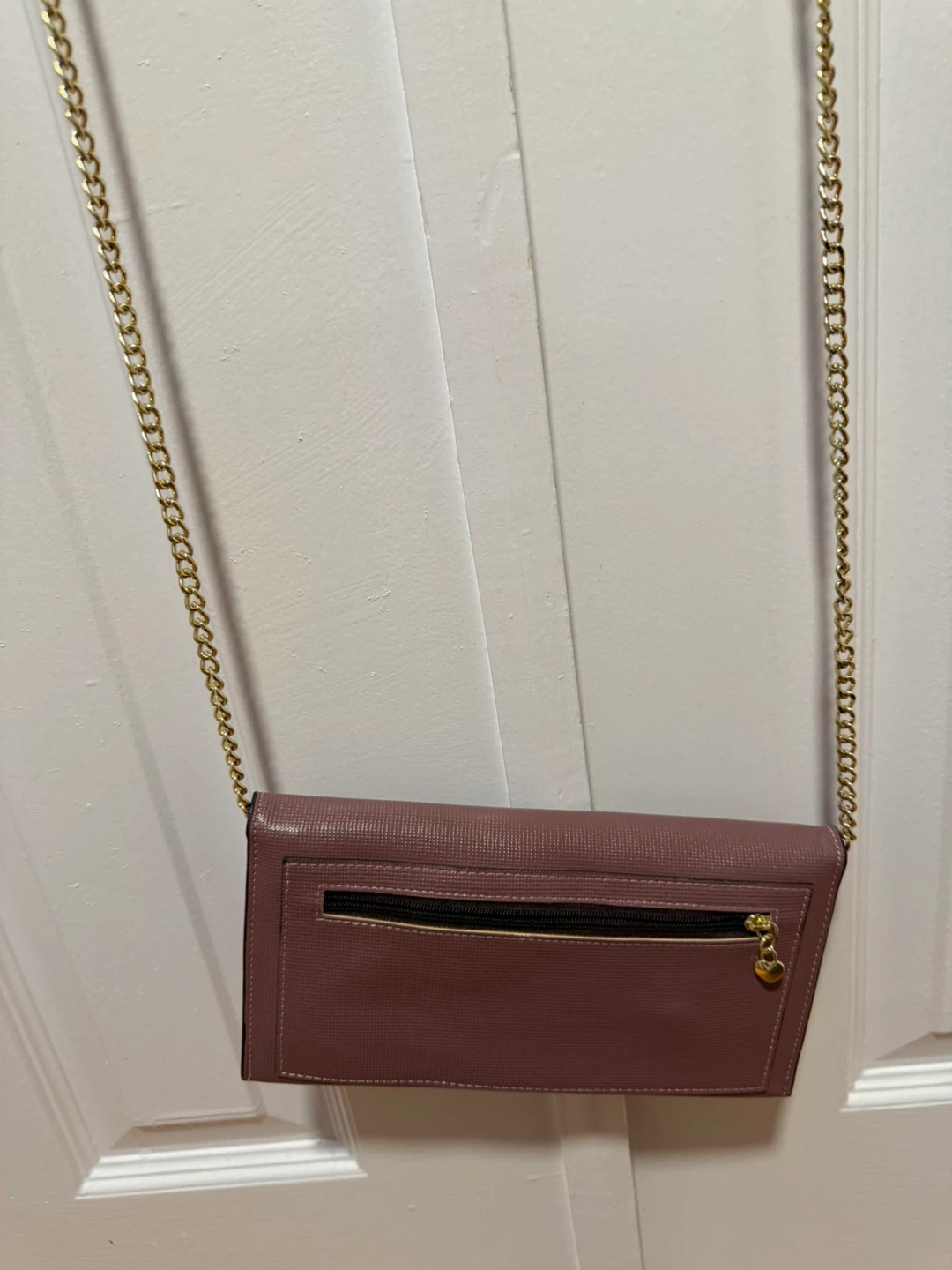 Mauve Textured Wallet with Gold Chain Strap - photo 2