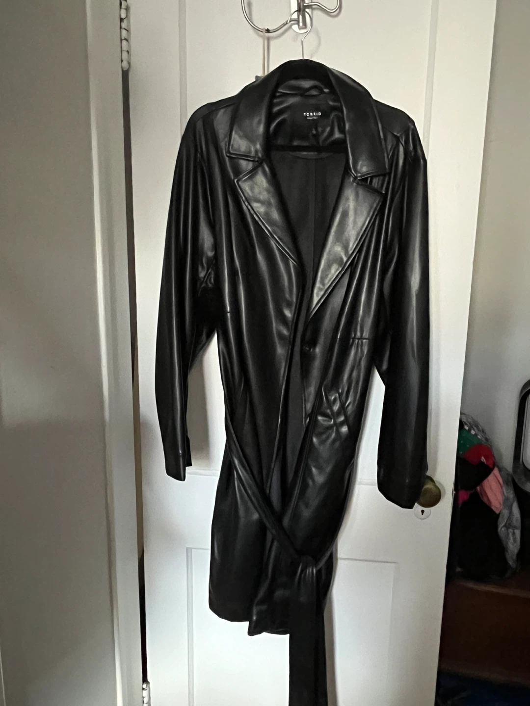 Torrid Black Faux Leather Trench Coat Size 3