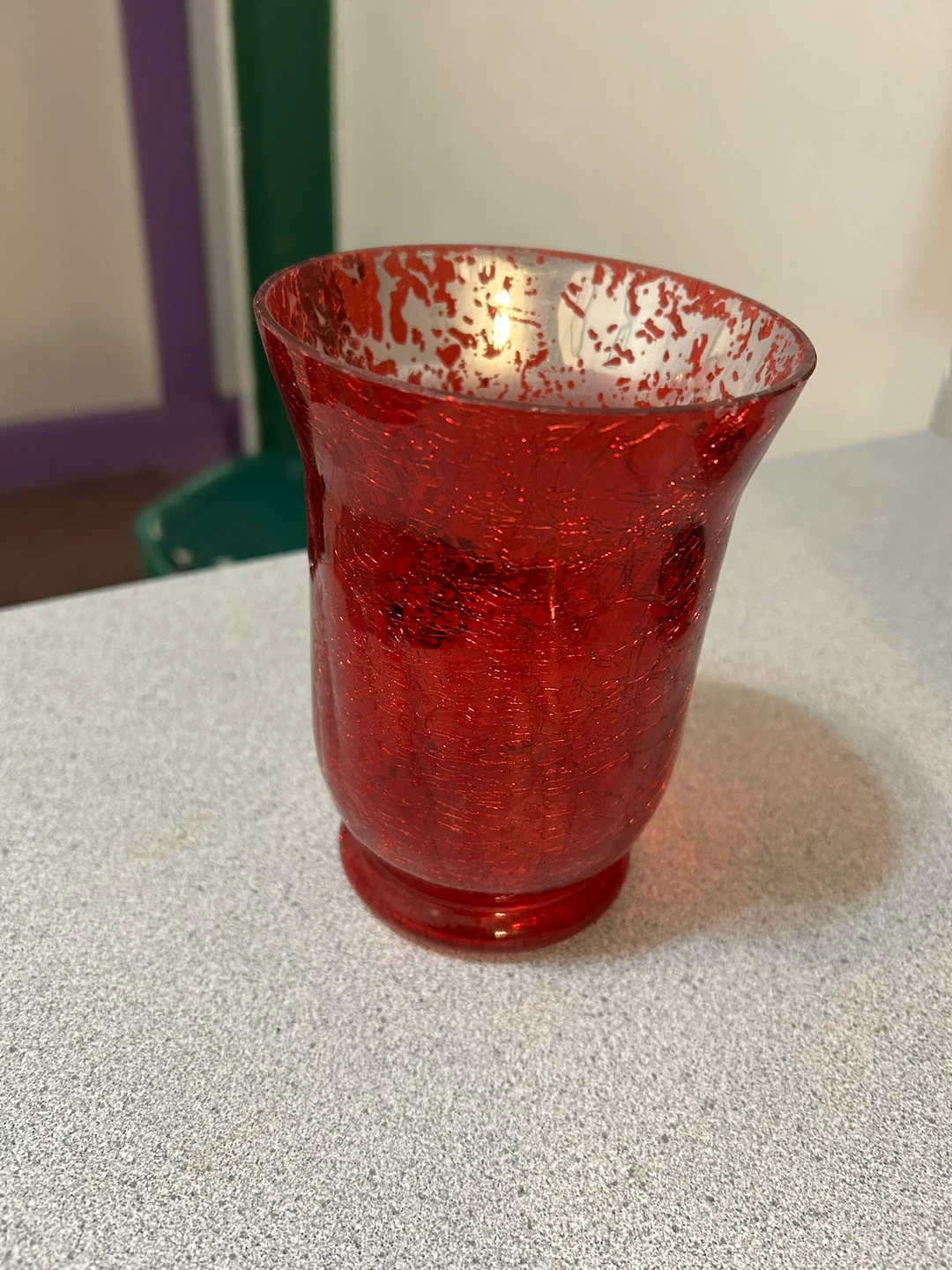Red Crackle Glass Candle Holder