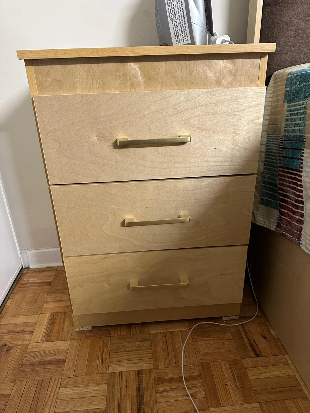 3-Drawer Wooden Dresser with Gold Handles