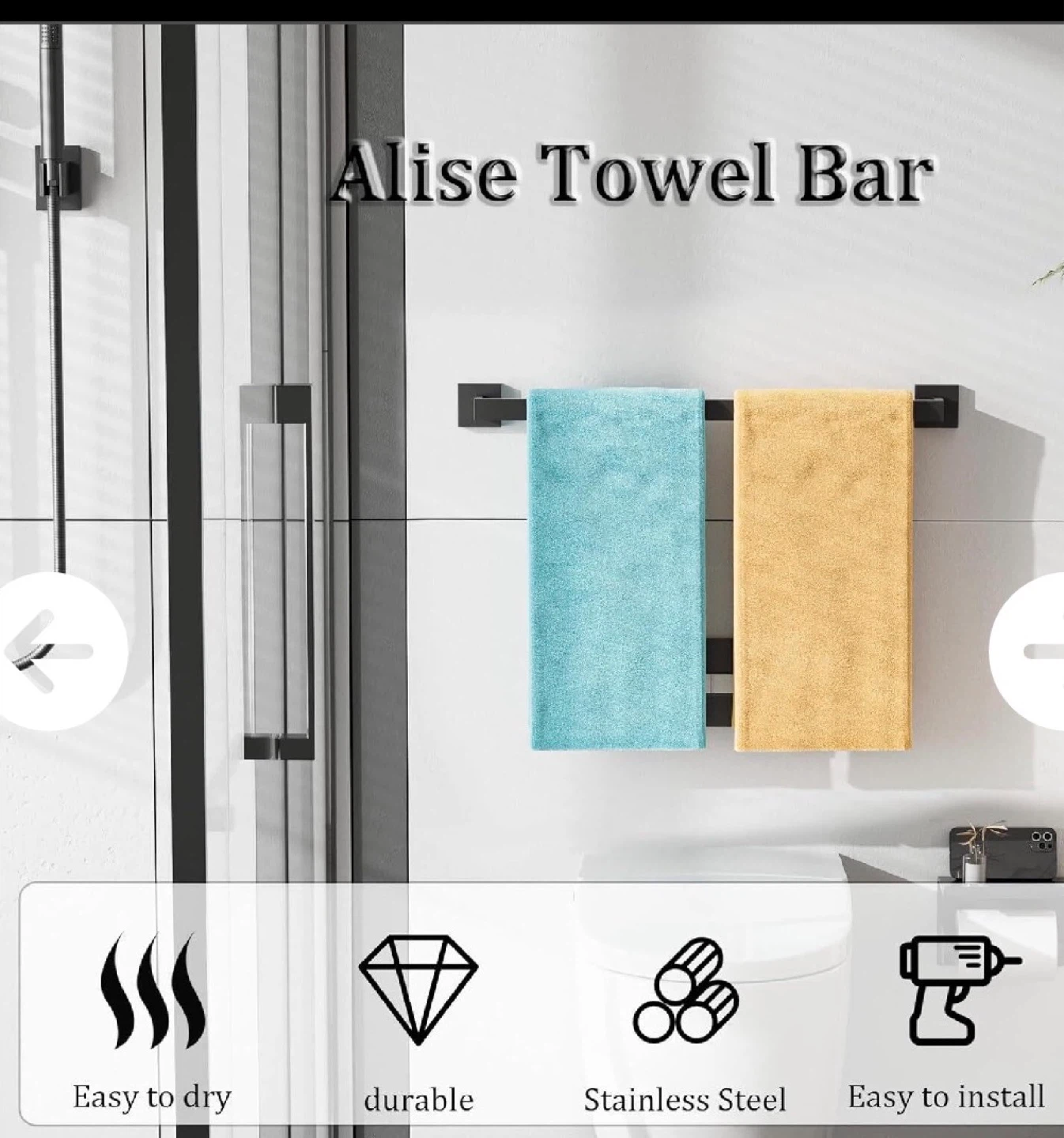 Alise Black Stainless Steel Towel Bar - 23.62" - photo 2